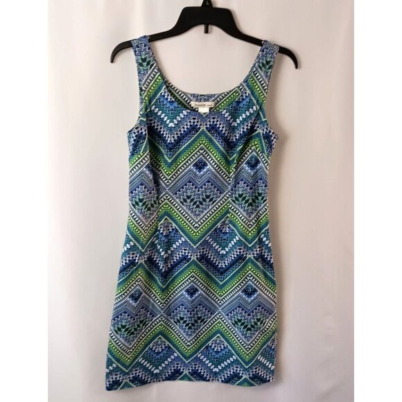 Laundry by Design Geometric Print Mini Dress Size 6 Blue Green Sleeveless Shift - Picture 1 of 5
